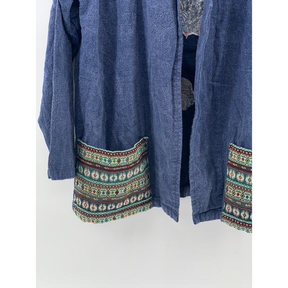 NEPTUNE Unisex Navy Rare TMCE Embroidered Graphic Open-Front Cardigan SZ OS - Picture 7 of 10